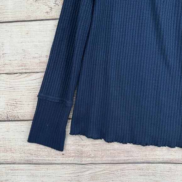 Anthropologie Henley Waffle Knit Blouse Womens Medium Navy Blue - Picture 6 of 12